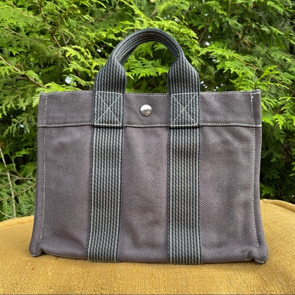 Hermes Small Canvas Gray Tote Bag - Picture 6 of 15